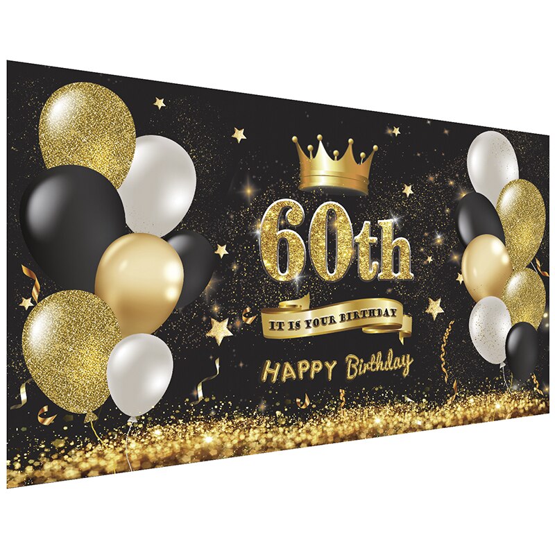 Happy Birthday Decoration Banner Large Black Gold Happy Birthday Backdrop Banner Sign Background Poster for Birthday Party Favor