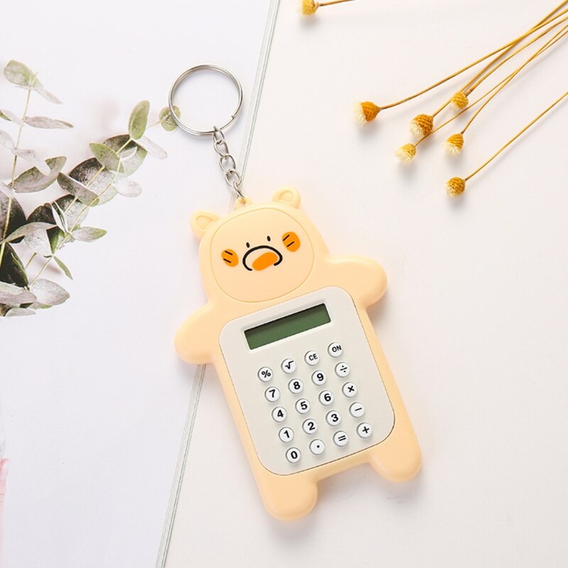 Portable Cute Cartoon Calculator Mini Bear Calculator 8 Digits Display with Keychain Button Battery Pocket Size Calculator