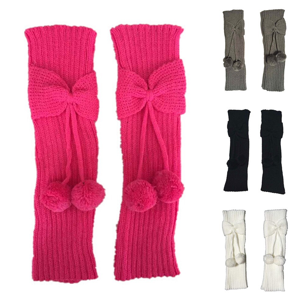 Calentadores de piernas de punto con pompón y lazo para niños y niñas, , calcetines, puños