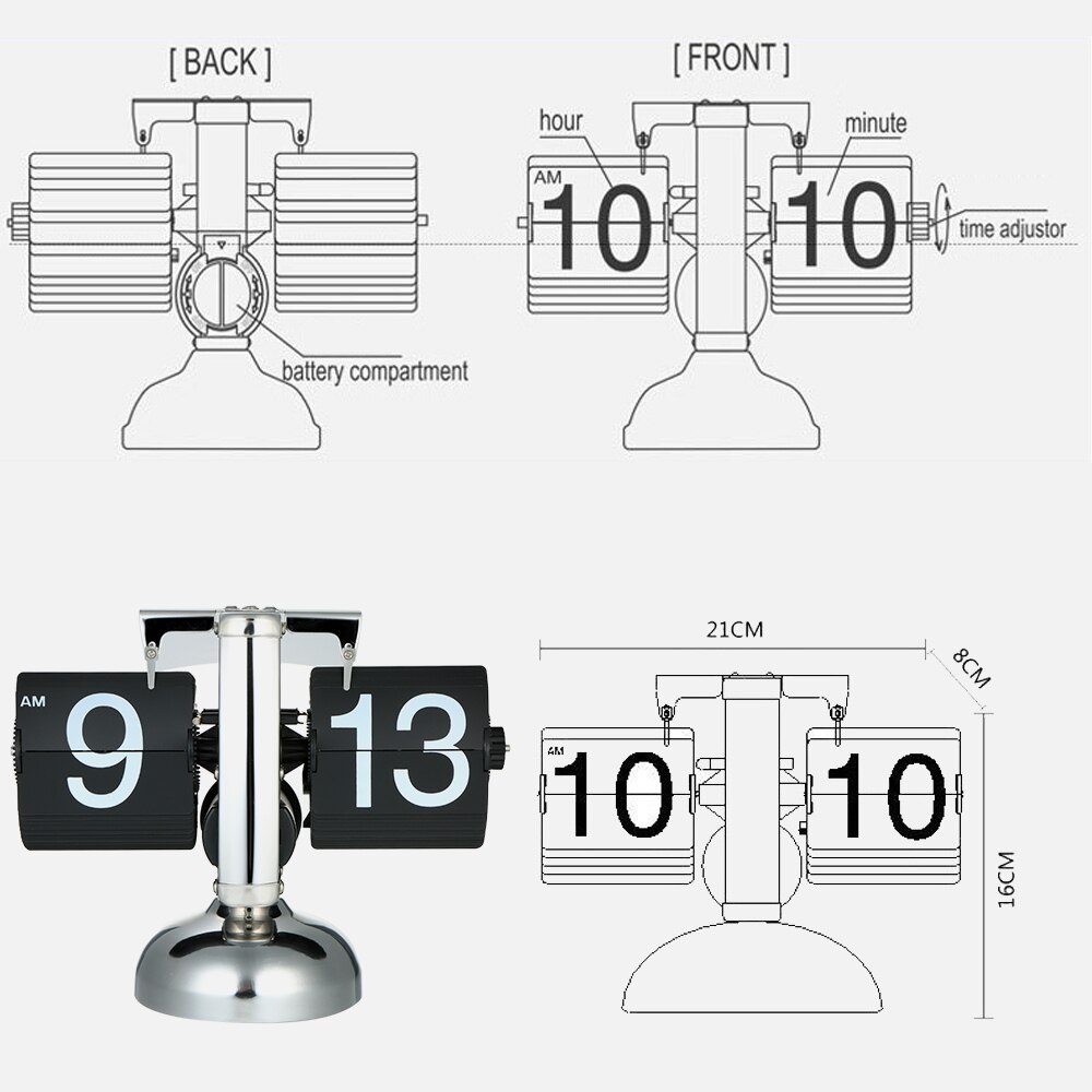 Flip Digitale Klok Kleine Schaal Tafel Klok Retro Flip Klok Rvs Flip Interne Gear Operated Quartz Klok Home Decor