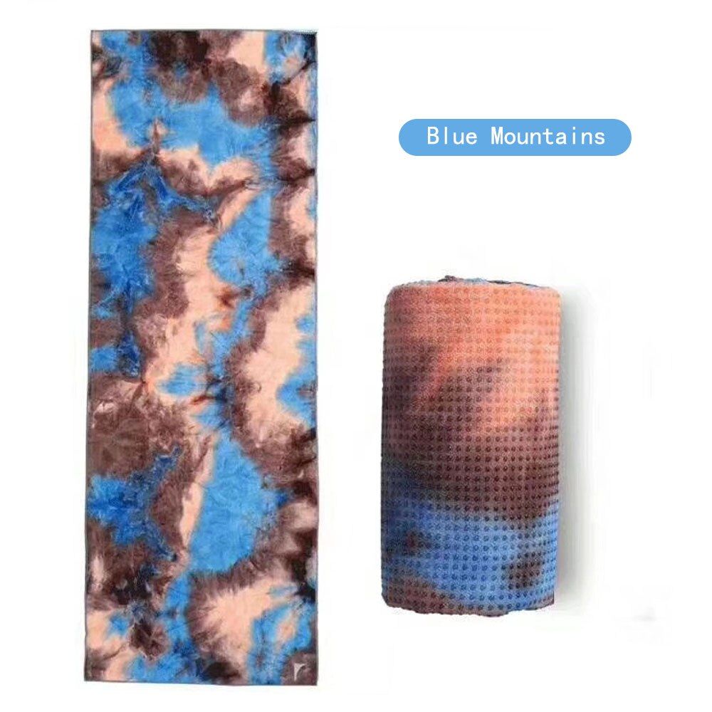 Moonglade yogamåtte yoga forsyninger tie-dye yoga håndklæde sports håndklæde farverigt trykt tæppe håndklæde tykkere skridsikker 183cm*63cm: Blå bjerge