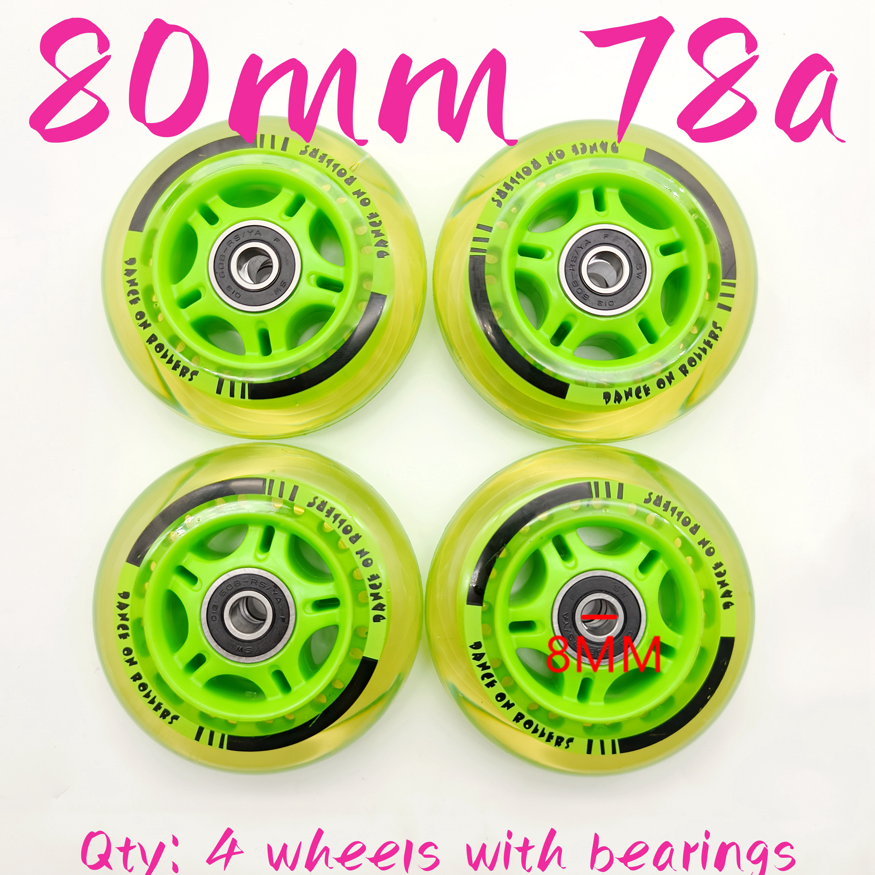 Rueda de patín de 80mm, 78a, 80a, 82a, 84a, 85a, incluye rodamientos,: Morado