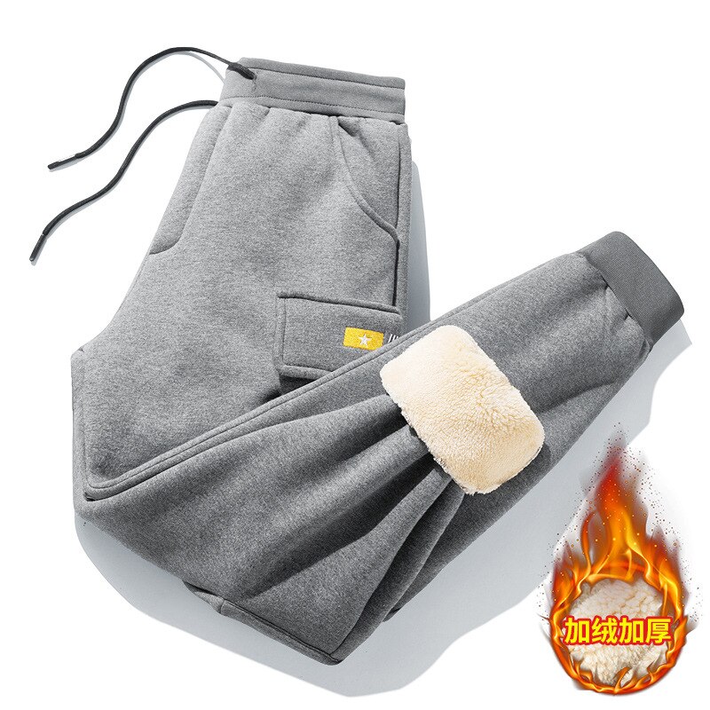 Winter Thickness Fleece Men Pant Thermal Sweatpant Male Running Jogging Exercise Workout Casual Sport Trousers Sportswear: grey / L
