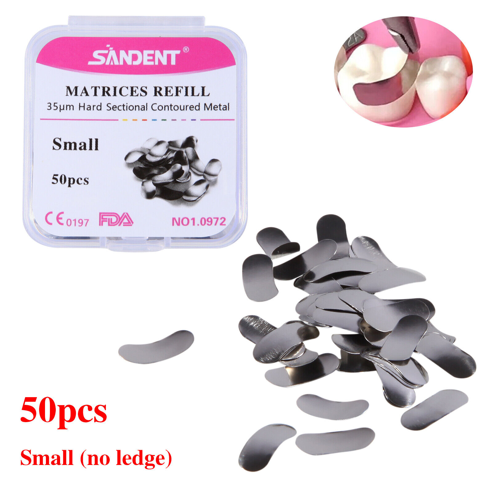 50PCS Dental Metal Matrices Matrix Band/With Ledge Sectional Contoured Refill Box S/M/L: Slate