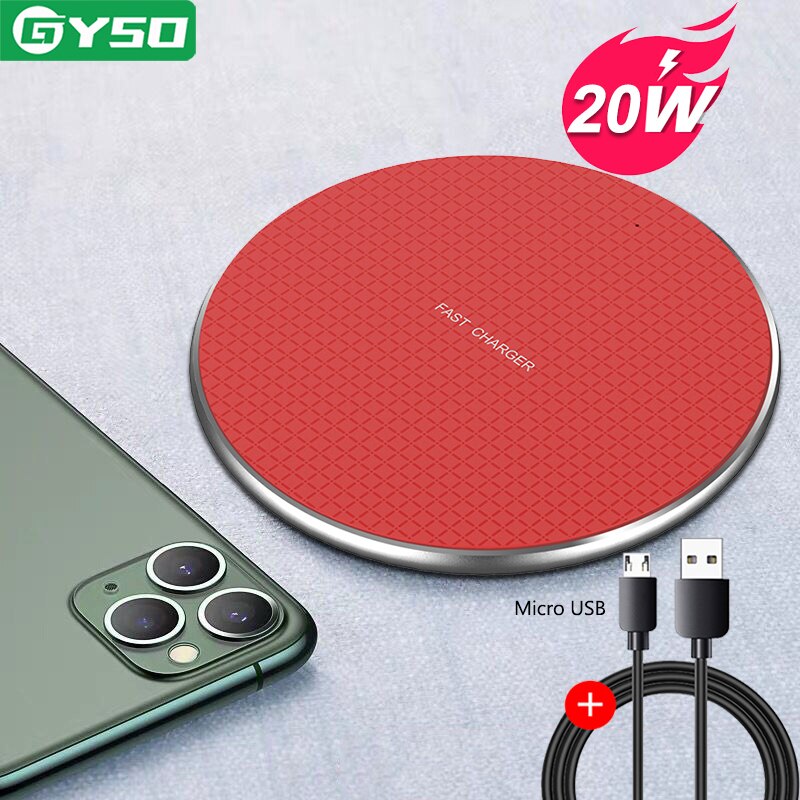 GYSO-cargador inalámbrico rápido para iPhone, Samsung, Huawei y Xiaomi, 20W, Qi: 20W Red