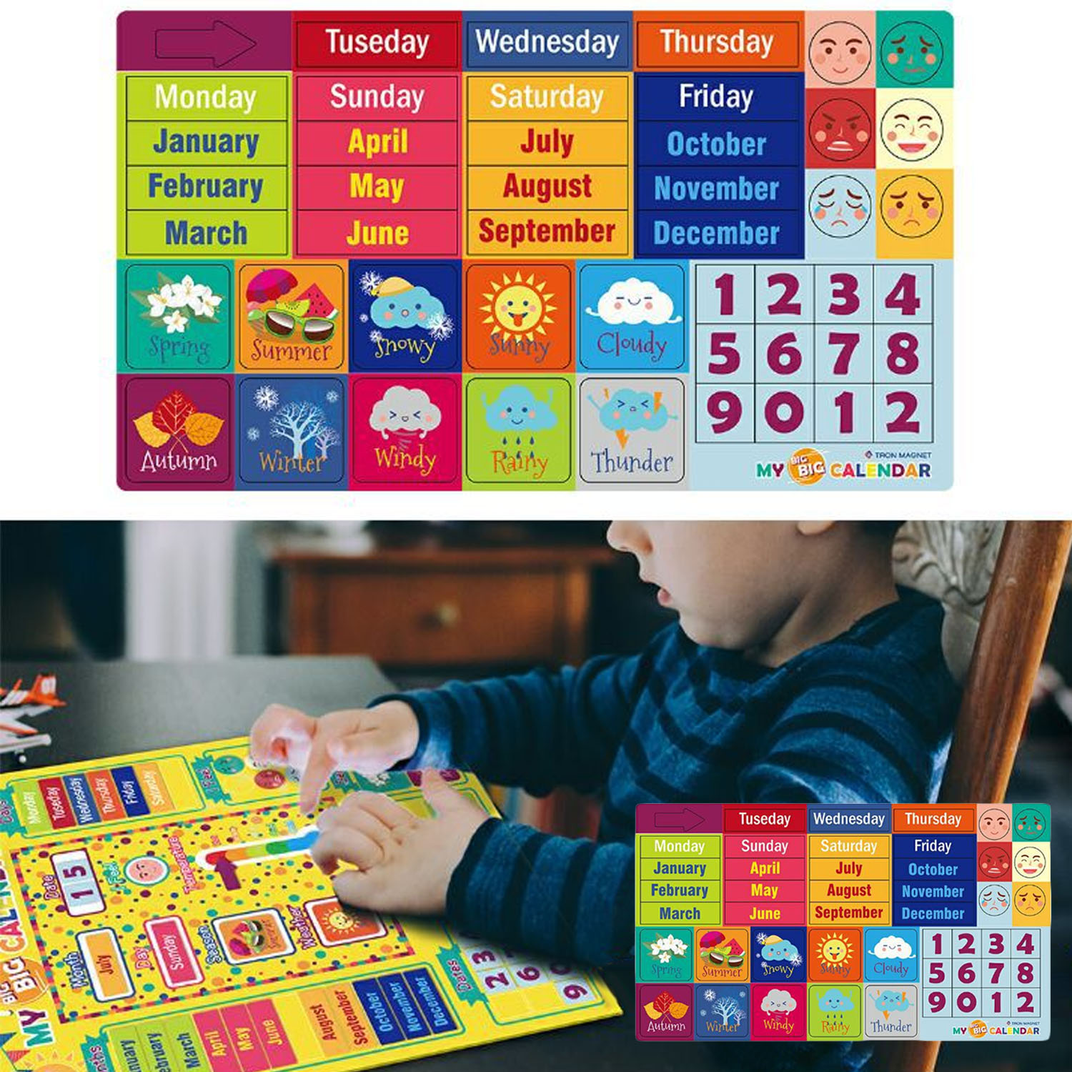 Magnetisk kalender kort bord dage datoer måneder stemninger vejr temperatur årstider læring legetøj til børn børn førskole
