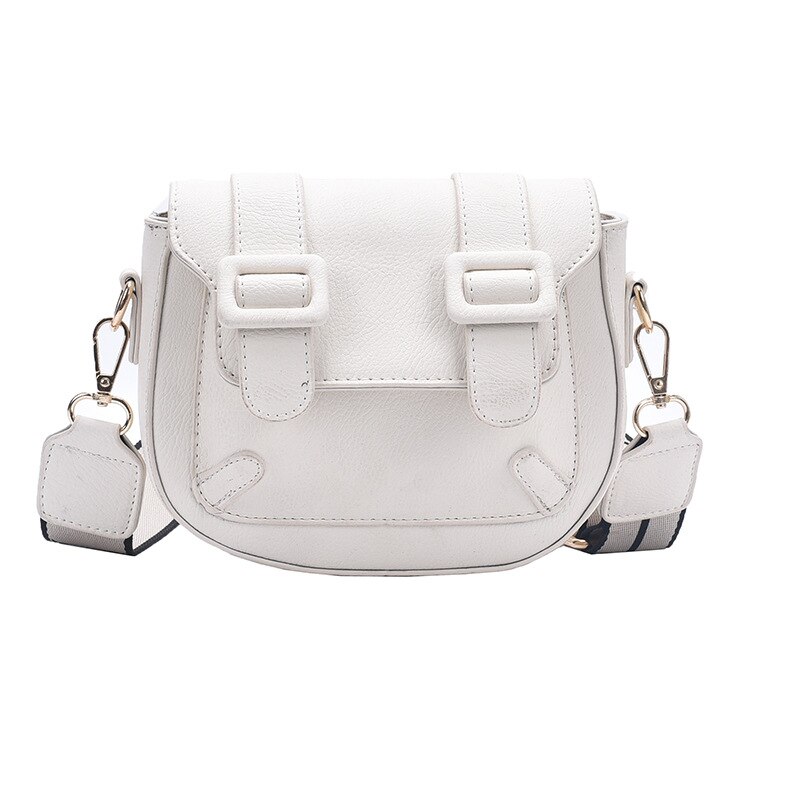 Female Wide Strap Shoulder Bag Solid Color Crossbody Bags For Women Exquisite INS Saddle Bag