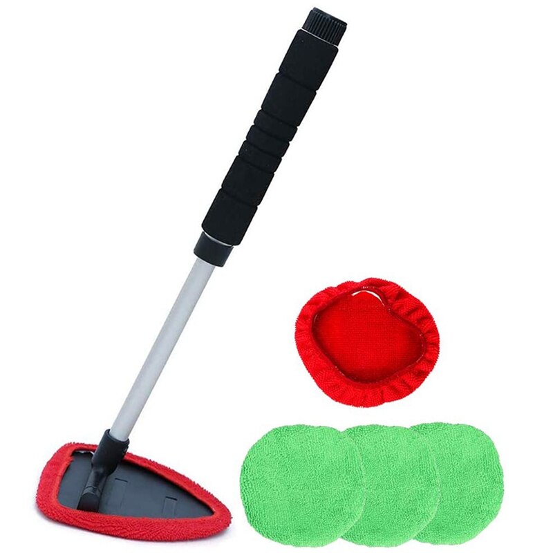 Windshield Window Cleaner Tool, Extendable Long-Reach Handle, 5 Washable Reusable Bonnets: Default Title
