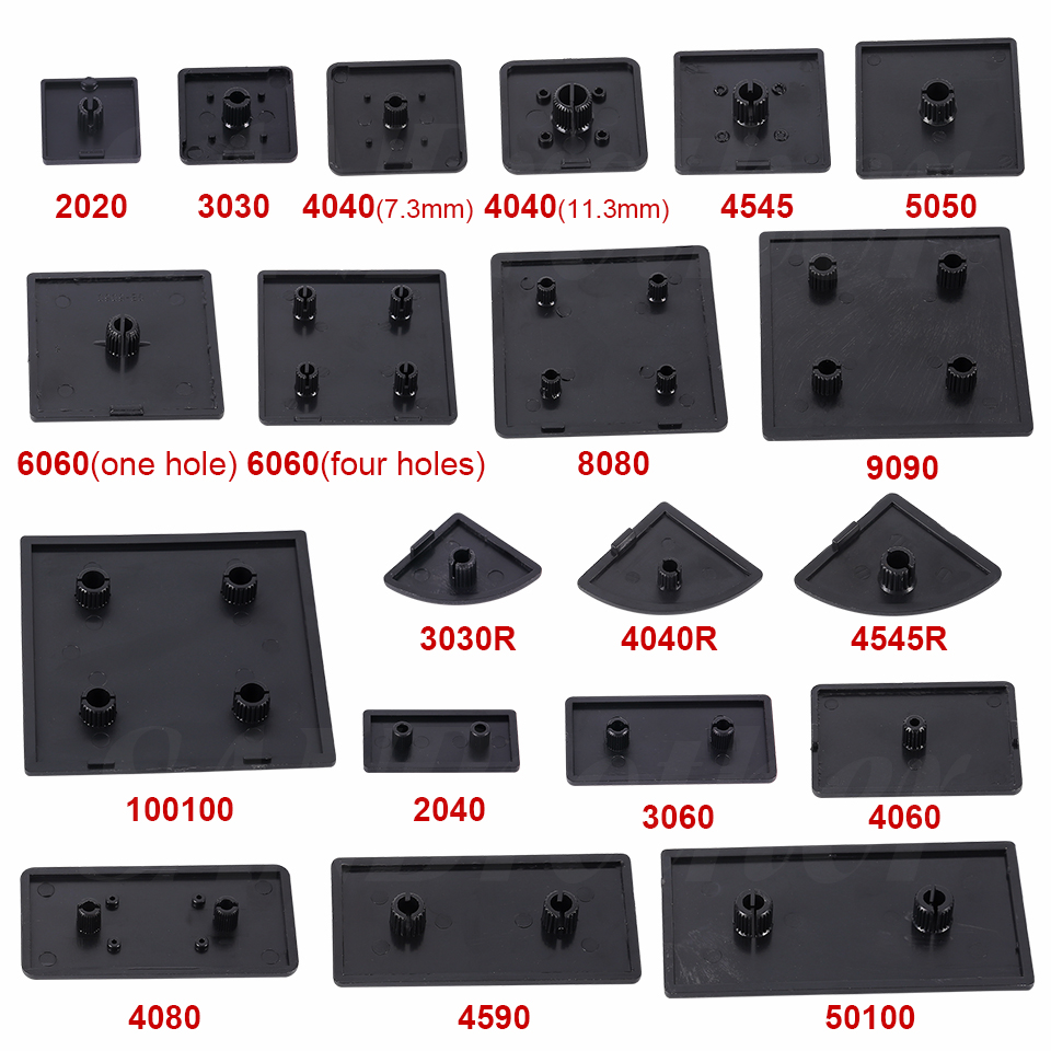 Plaque de couverture de capuchon d&#39;extrémité, profilé aluminium en Nylon noir pour Extrusion d&#39;aluminium EU /2040/3030/4040/4080/4545/5050/6060/100100 10 pièces