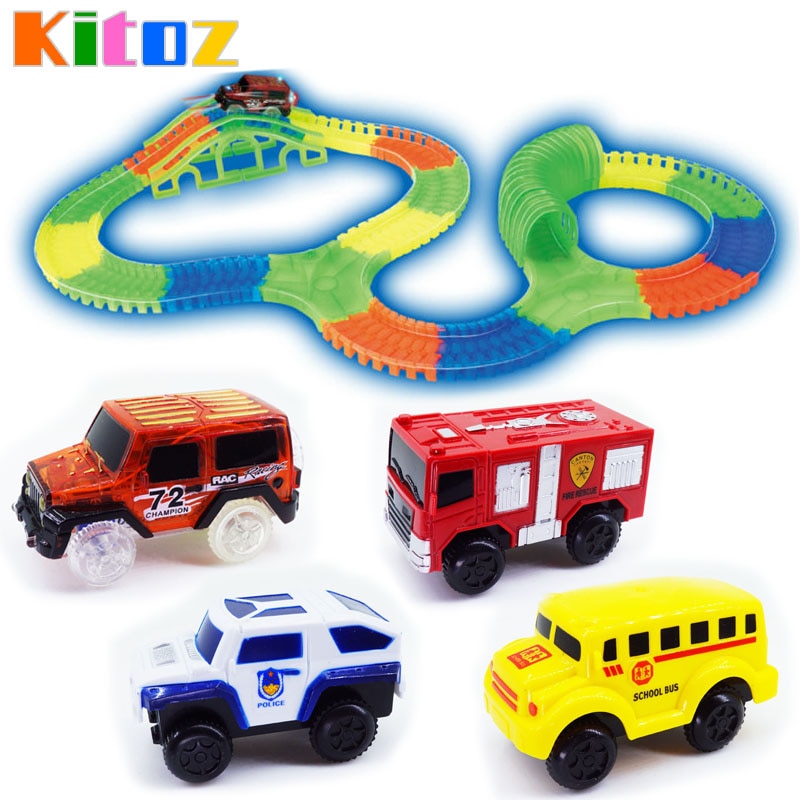 Kitoz Mega Set Track Glow In The Dark Led Licht Auto Bocht Flexibele Kleurrijke Slot Racetrack Accessoire Tunnel Speelgoed Voor jongen Kid