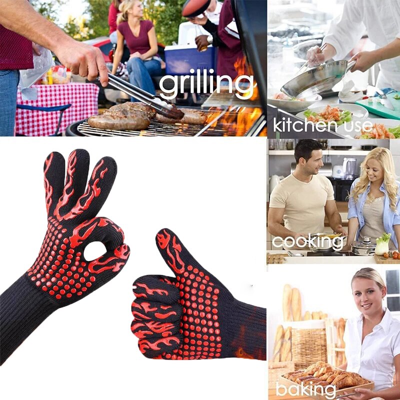 Linwnil 17 Inch Hittebestendige Oven Handschoenen Nieuwe Katoen Ovenwanten Keukenhandschoenen Hoge Temperatuur Koken Tool BBQ Handschoenen (43,2 cm Olijf saai, 17 inch
