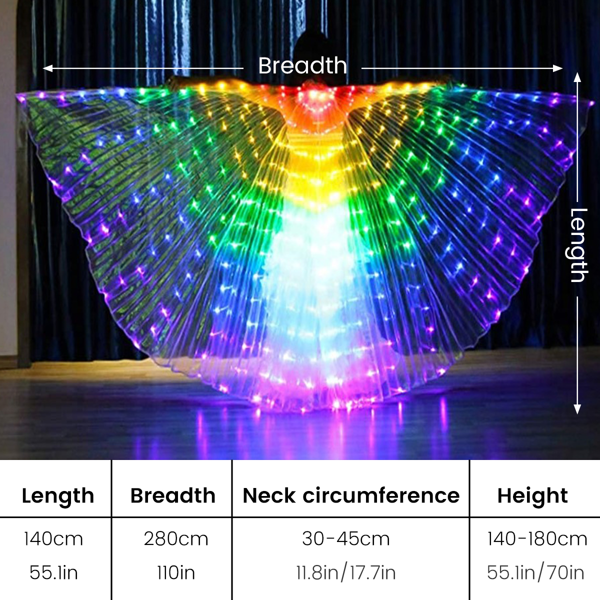 LED ist FlüGel - Leuchtendes Kostüm - Bauchredner SchmetterlingsflüGel mit Stöcken: Hellgrün