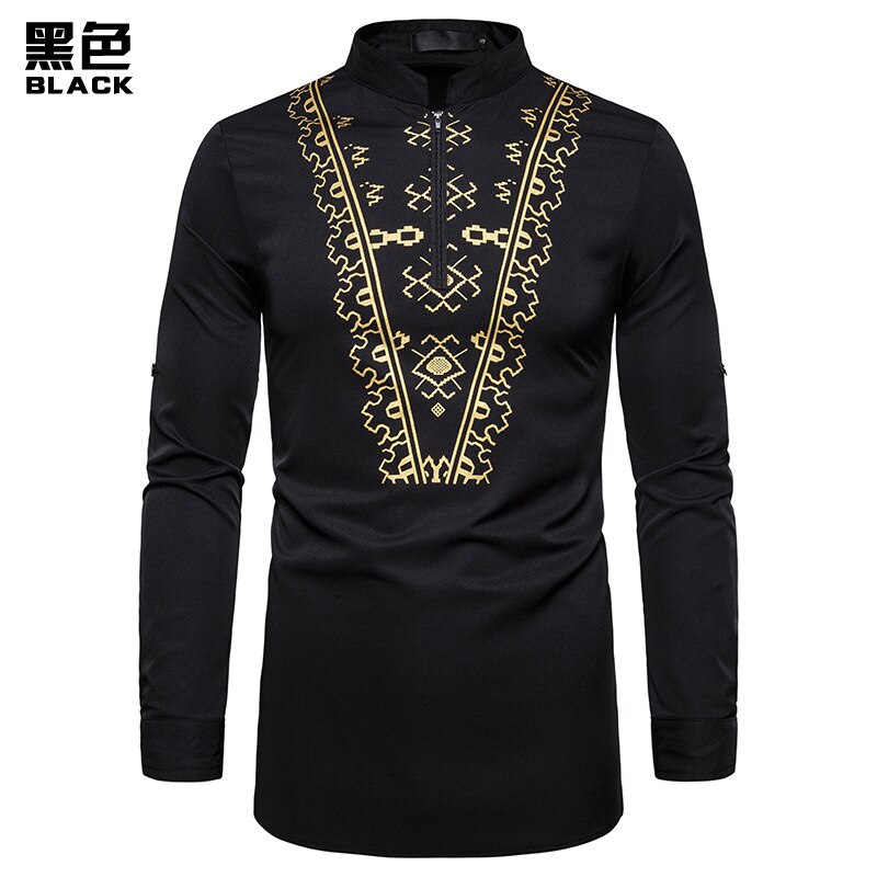 3 farben herren-Casual Shirt Drucken Totem Lange Hemd Afrikanische Wind Shirt