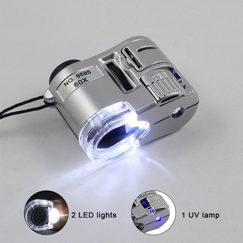 60X Magnifying Loupe With LED Light UV Light Luminated Pocket Microscope Handheld Jewelry Magnifier For Jewelry White