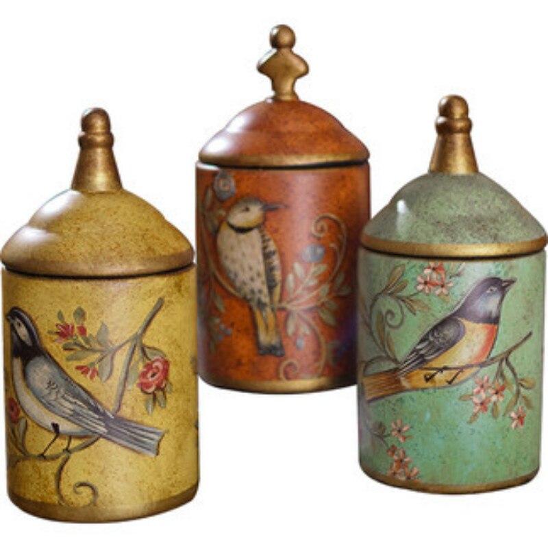 Vintage céramique cuisine bidon pots bouteilles de stockage rétro thé bonbons étain Pot à sucre organisateur peint Pot de stockage boîtes de cuisson