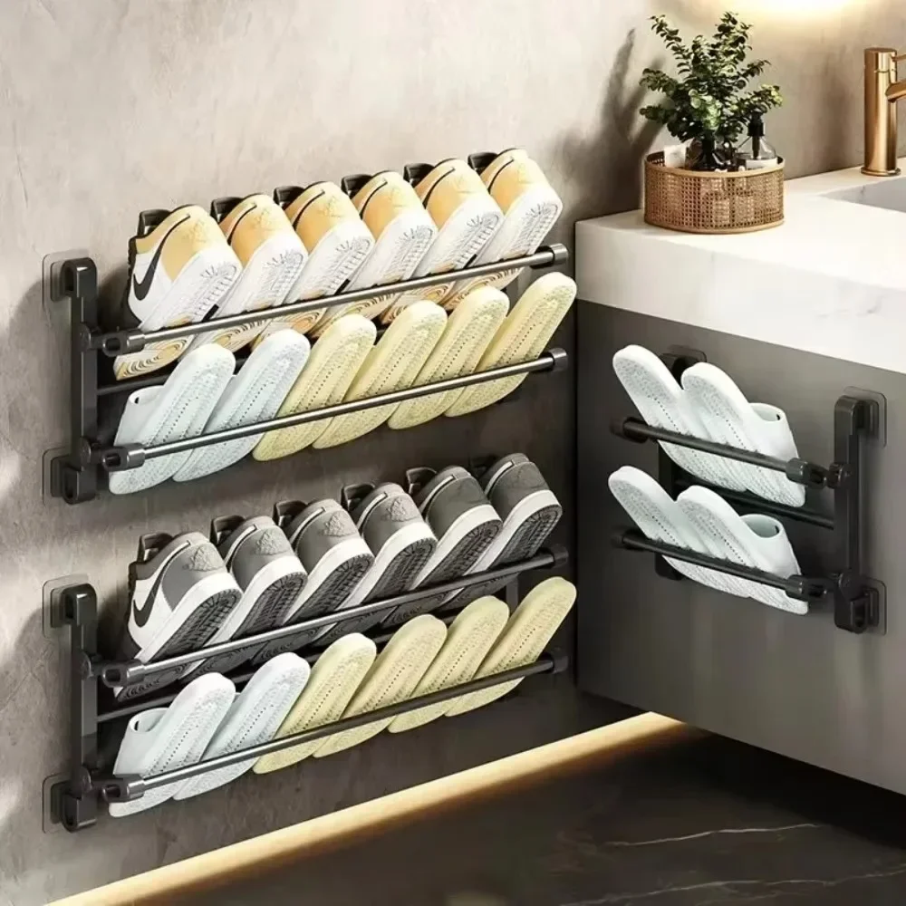 Estante para zapatillas montado en la pared, estantes para zapatos de almacenamiento para entrada de la casa, organizador Simple multifuncional, estantes para zapatos, estante para toallas de baño