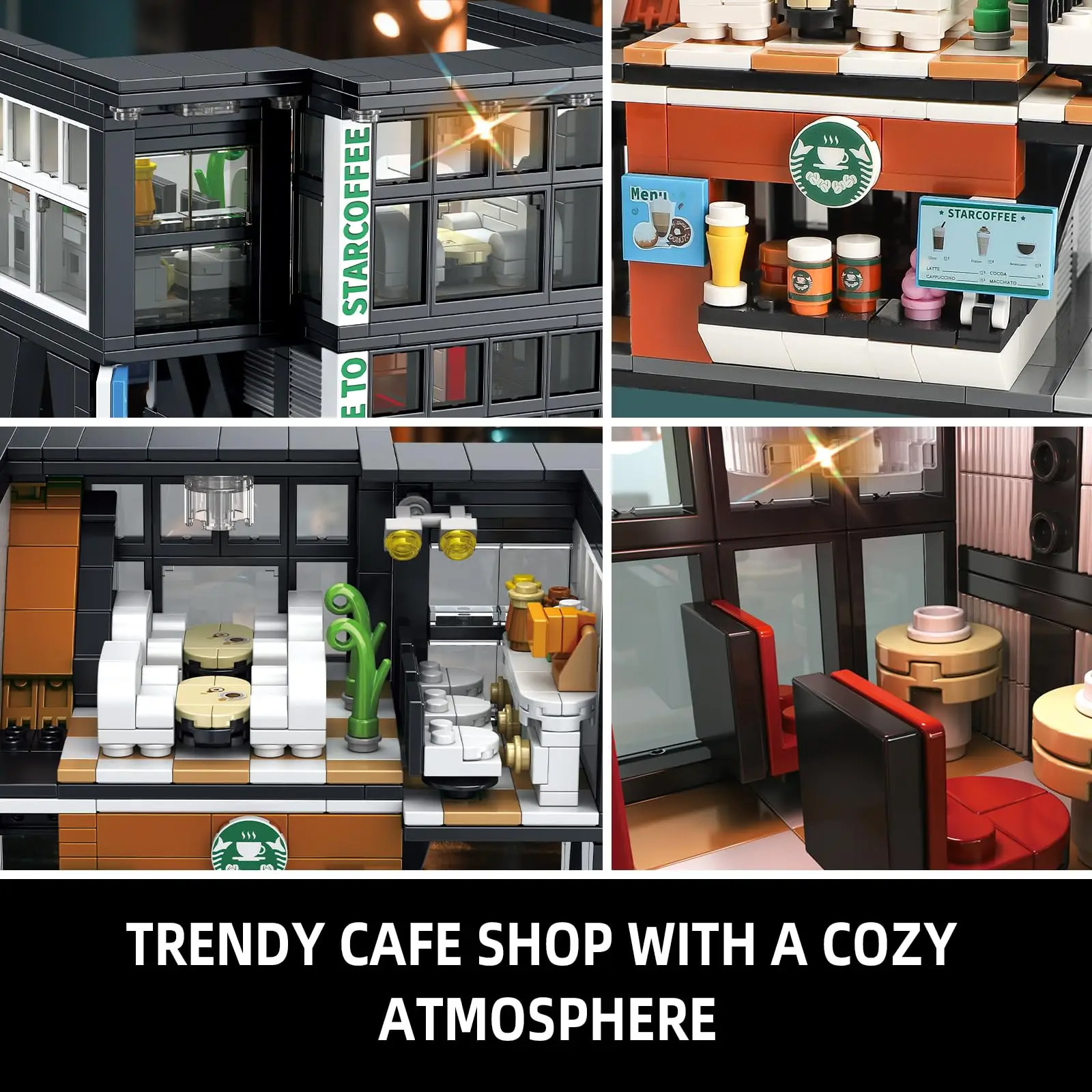 Coffee Shop City House Bausteine-Set für Erwachsene, City Street View Konstruktionsspielzeug mit Licht, Weihnachtsgeschenk für Kinder, Jungen und Mädchen