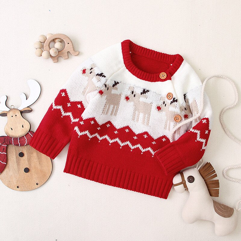 Baby drenge juletrøje til 0-24m børn efterår vinter varm langærmet tegneserie tøj jul elg mønster sweater pullover