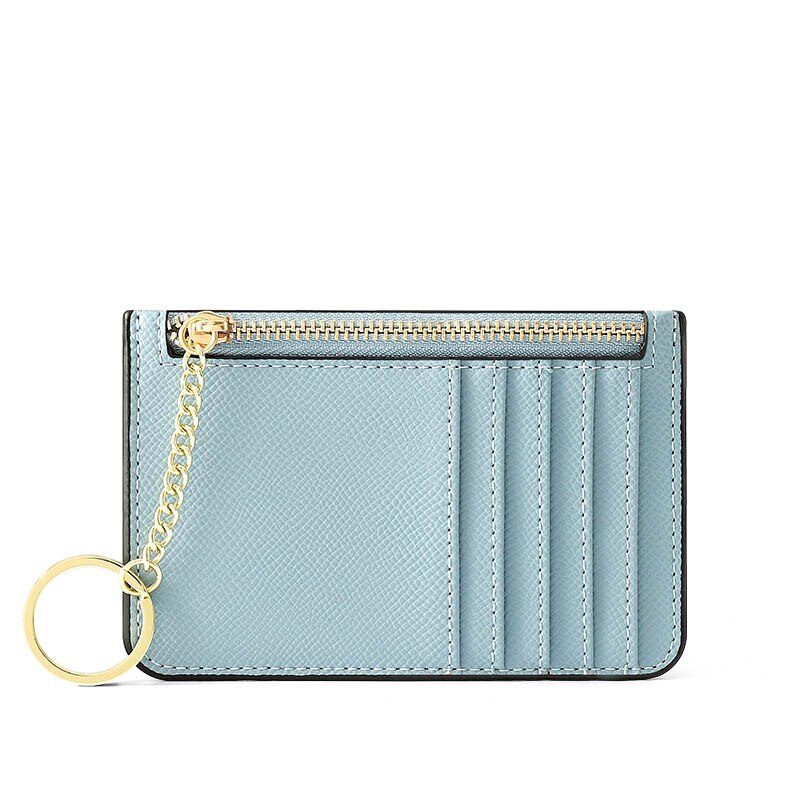 Effen Kleur Kaarthouder Voor Vrouwen Super Dunne Kleine Vrouwelijke Portemonnee Pu Lederen Mini Zaken Id Credit Card Case Vrouwen sleutelhanger: Blue