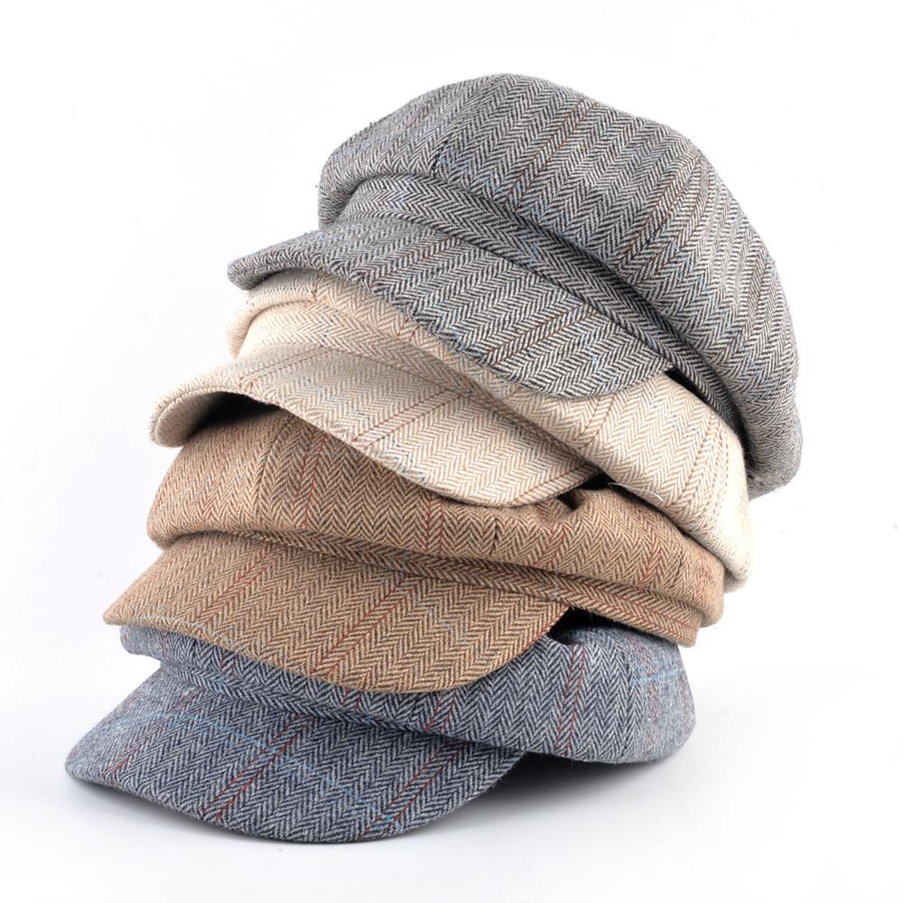 Gorros octogonales de tela de algodón para hombre, gorro de pintor a rayas para Newsboy, boinas informales de invierno para hombre, gorra Boina cálida de doble capa para otoño
