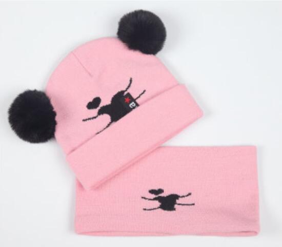Baby Mutsen Met Pompom Winter Muts En Sjaal Set Voor Childre Kids Circulal Knit Sjaals 2 Stuks Pak Kind warm Accessoires: Pink