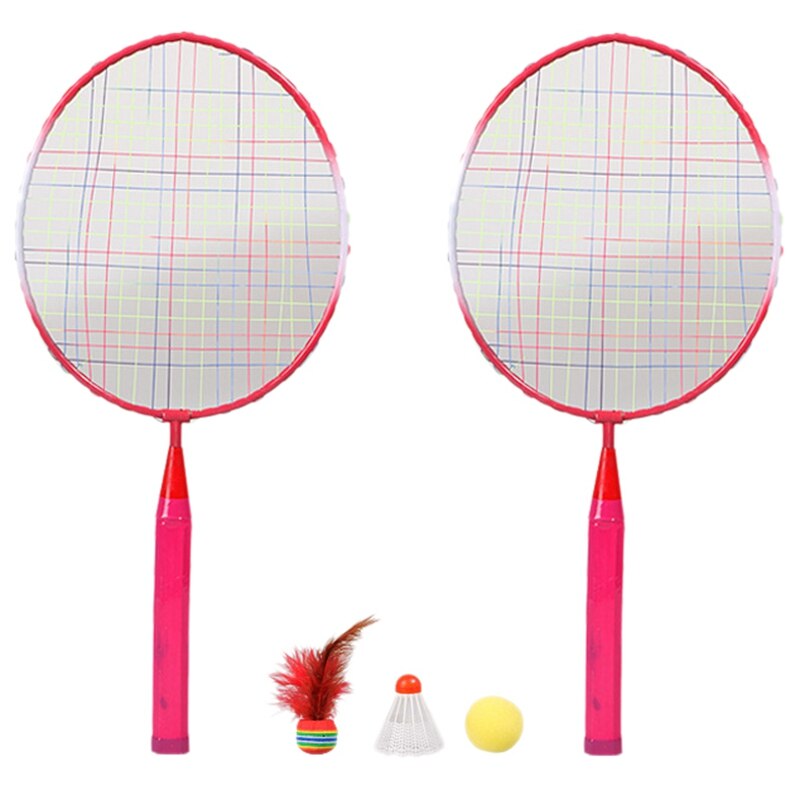 2 spillere badminton ketcher kugle, bærbar farvet plaid holdbar nylon legering badminton ketsjer 3 kugler til børn træning: Lyserød