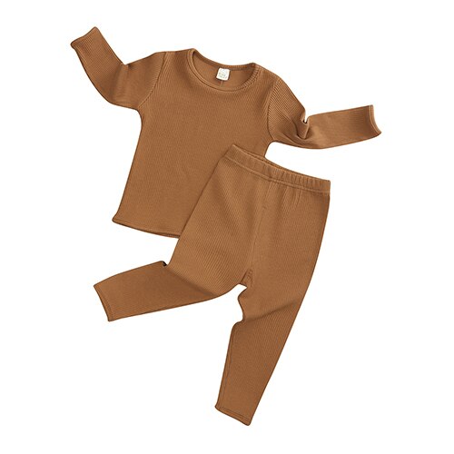 Ribbing ensemble doux automne hiver enfants vêtements pyjamas ensembles 2 pièces enfants à manches longues tissu pour garçons filles enfant en bas âge: 4 / 9M