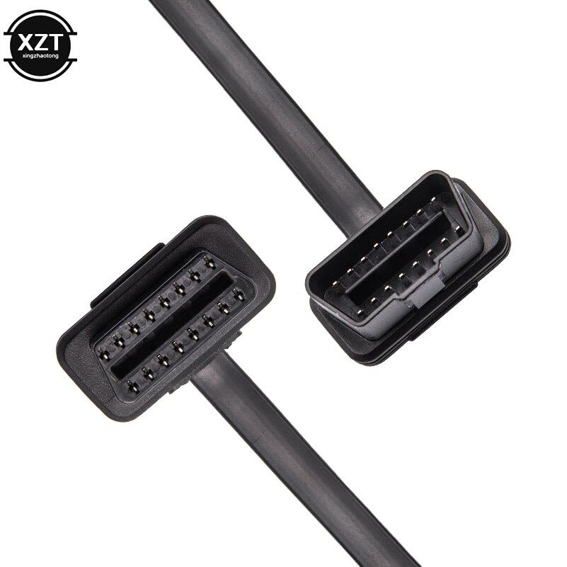 Cable plano Delgado OBD, Conector de escáner de diagnóstico, ELM327, 2 Interfaces, macho a hembra, extensión OBDII,