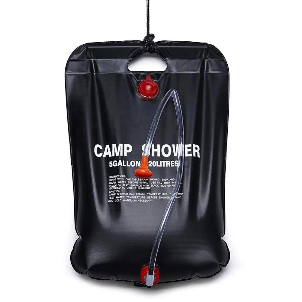 20L Camping Douche Bag Outdoor Douche Water Bag Solar Verwarming Draagbare Opvouwbare Reizen Klimmen Hydratatie Baden Douchekop: Basic Black