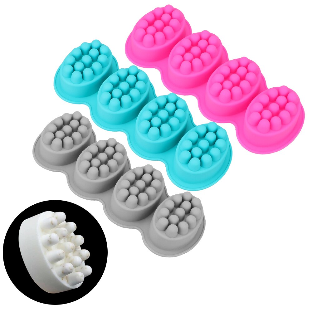 4 Cavity 3D Handmade Silicone Soap Mold Massage Soap Making Tools Resin Crafts Oval Soap Moulds