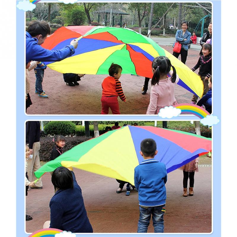 Rainbow Parachute Dia 2M Kind Kinderen Sport Ontwikkeling Outdoor Paraplu Speelgoed Jump-sack Ballute Speel Parachute 8 armbanden