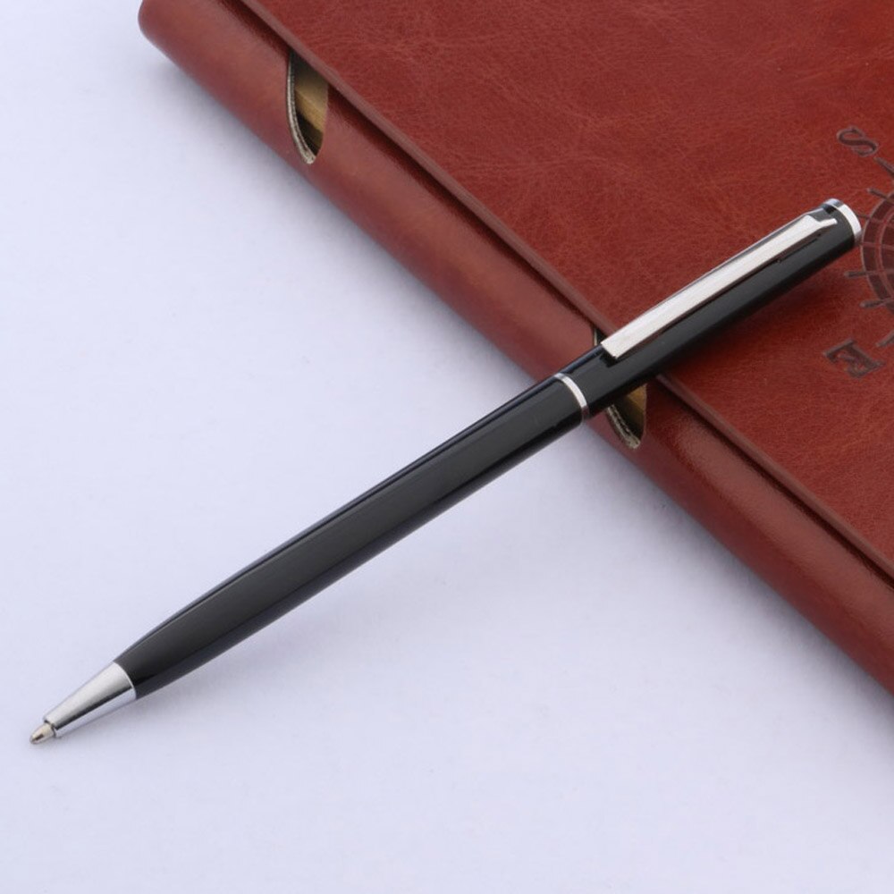 1pc Stainless steel student pen office piece classical Ballpoint Pen: black silver