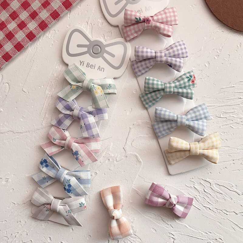 5 Stks/set Bows Baby Girl Clips Plaid Haarspeldjes Kids Meisjes Haarspelden Kinderen Haar Clip Kindje Hoofdband Accessoires