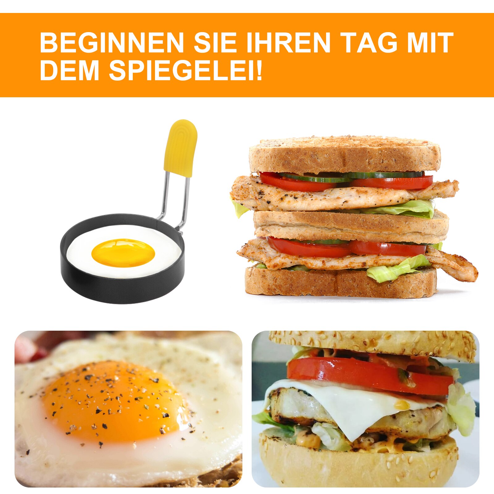 Moldes de Metal antiadherentes para freír huevos, 4 Uds., molde para freir huevos fritos con mango, redondo para tortitas, molde para freir utensilios de cocina