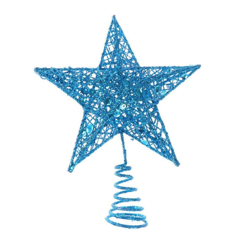 Rosa gull blå glitter stjerne juletre toppers 3d fem-punkts stjerne julepynt til tre hjem bord topper ornament