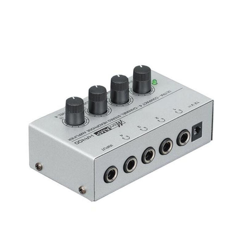 4 Kanalen Hoofdtelefoon Versterker Mini Stereo Audio Oortelefoon Splitter Voor Geluidsversterking Studio Zilver Kleur