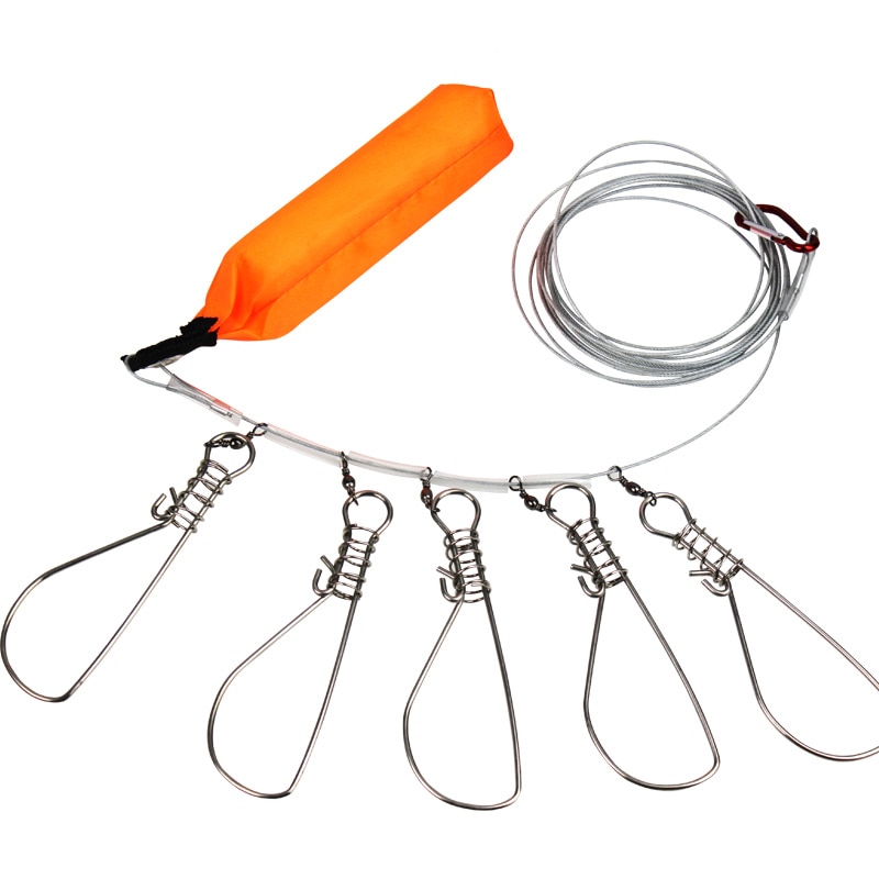 5 Snaps Stainless Steel Fish Clip Lock Live Fishing Stringer Belt Fish Buckle Clip Fish Lock 5 Snaps Stainless Steel Ropes Live