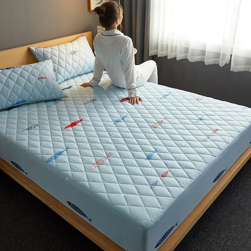 Verdikt gewassen katoen, waterdichte gewatteerde matrashoes, beschermhoes: 180x200cm / Blauw