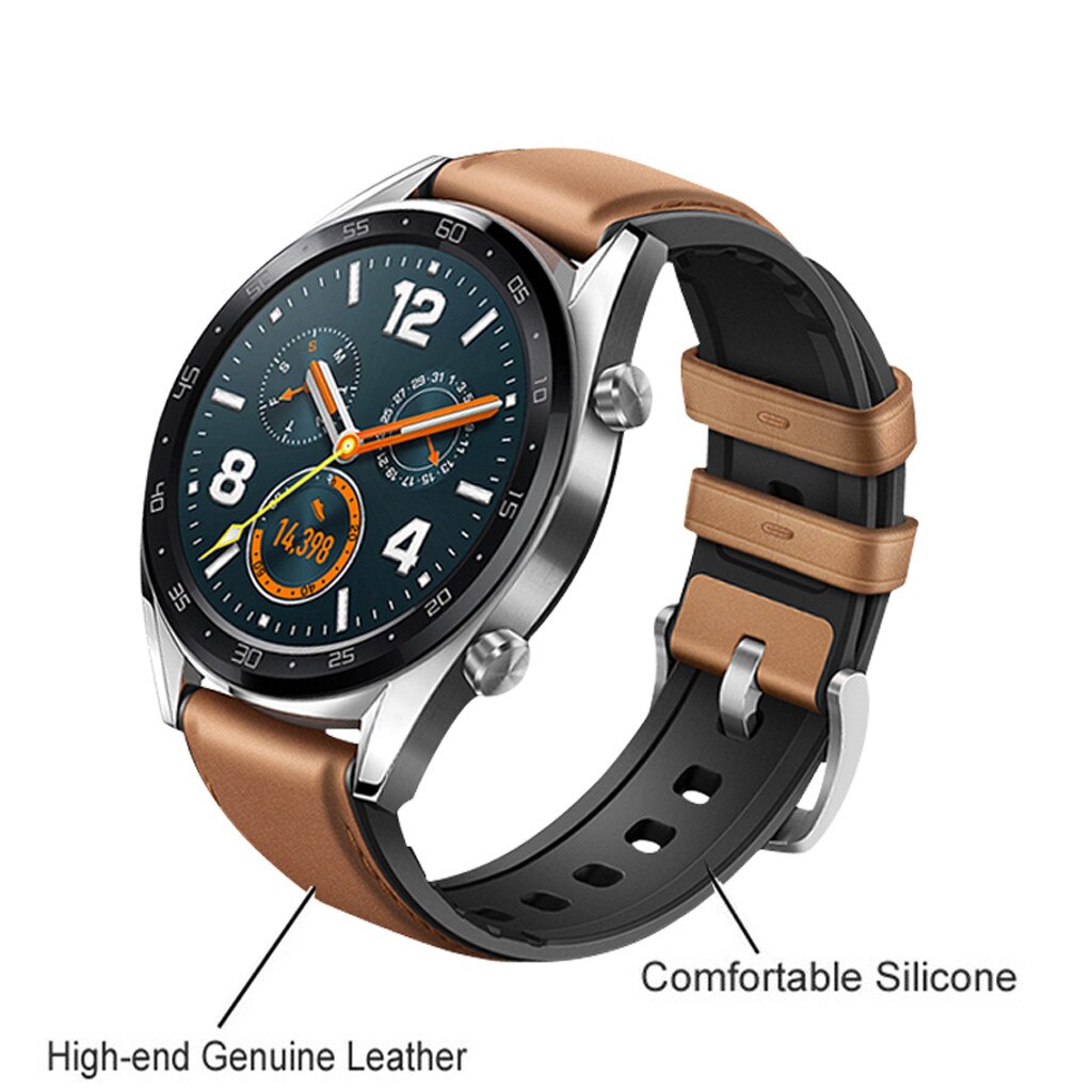 Smart Watch Leather +silicone Wrist Band Strap For Huawei Watch Gt / Active 46mm Ladies Leather Strap: Brown 