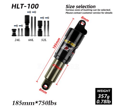 HTL-100-amortiguador trasero para bicicleta de montaña, 125/150/165/185mm, 185 libras, 850/1000: 185mm x 750lbs