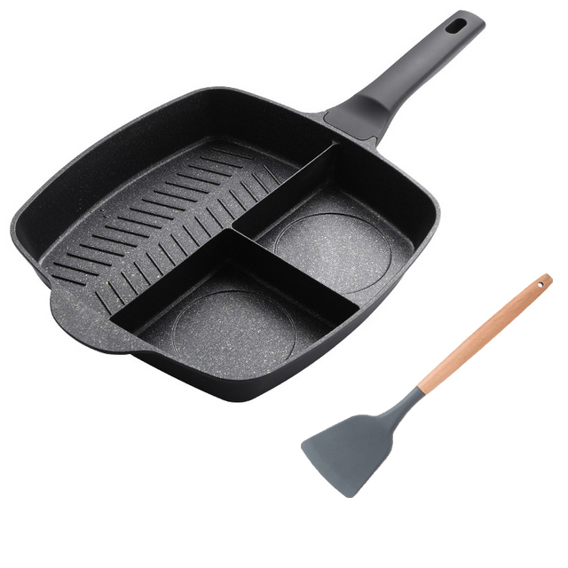 Sartén antiadherente 3 en 1 para hacer crepes, olla wok de cocina coreana, utensilios de cocina para desayuno, sartén para huevos: C