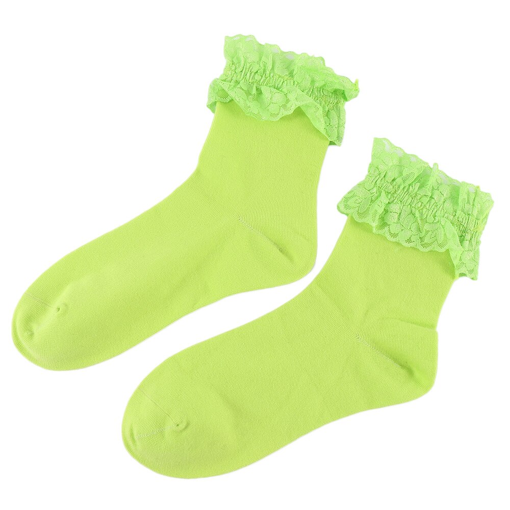 Women Vintage Lace Ruffle Frilly Ankle Socks Ladies Princess Girl Soild Color Cotton Socks 6 Color Available Harajuku: Green