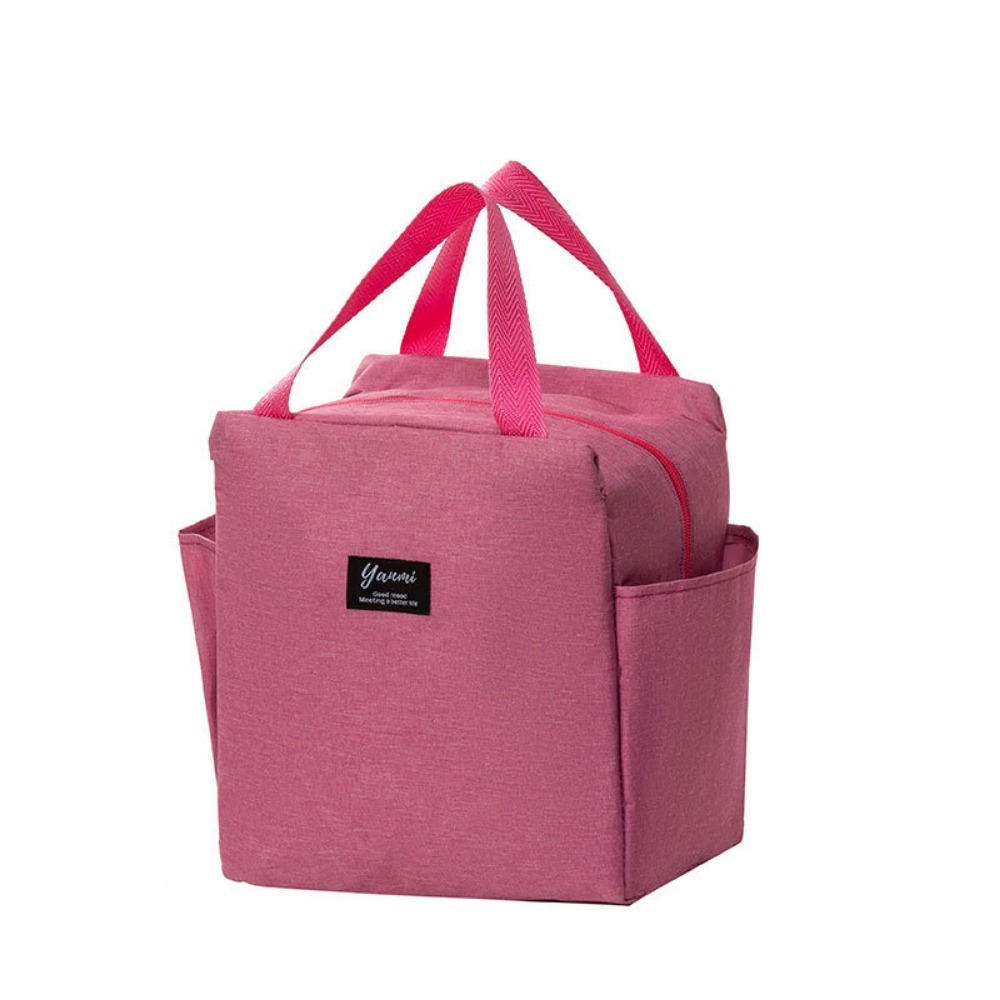 Double pockets Portable lunch bag lunch box insulated canvas tote bag school lunch portable dinner box picnic food storage: Red