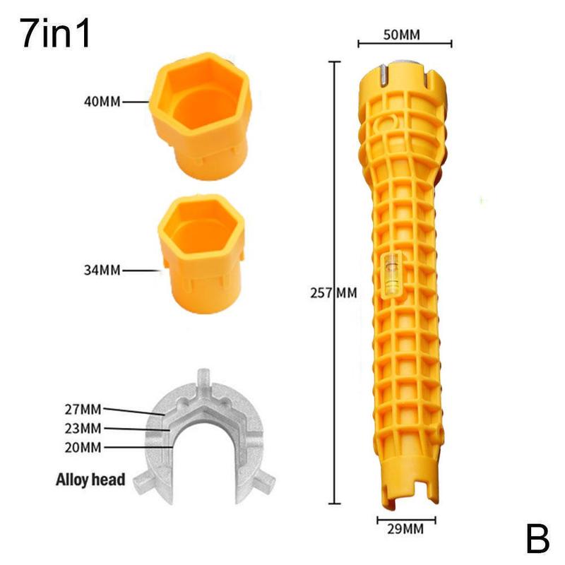 Multifunction Faucet Wrench Sink Installer Tools Water Pipe Spanner Tackle Tool for Toilet Bathroom Kitchen Repair Tools: 7 IN 1 YELLOW