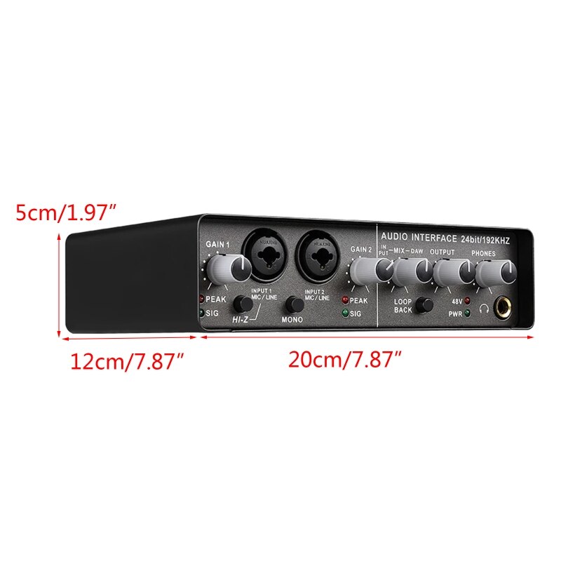Sound Card USB 2.0 Port for Guitar Musical Instrument Playing Loopback Board Gain Volume Knob, Mix Knob