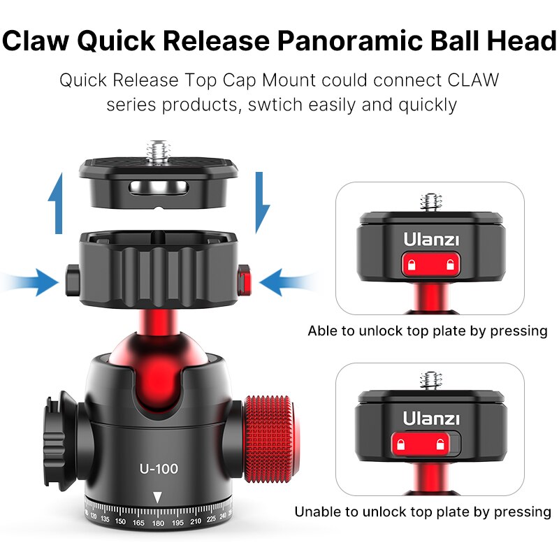 Ulanzi U-100 Quick Release Clamp Balhoofd Statiefkoppen Dslr Gimbal Quick Switch Balhoofd Verlengen Koude Schoen Voor Monitor Led Licht