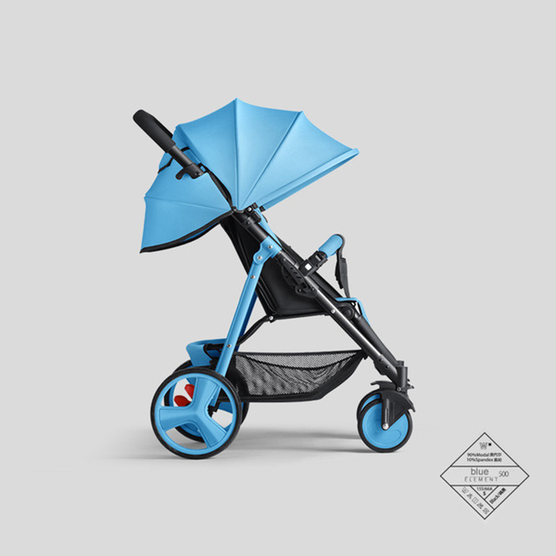 Baby klapvogn højt landskab baby kan sidde tilbagelænet let og foldbar stødabsorberende firehjulet klapvogn: Blå