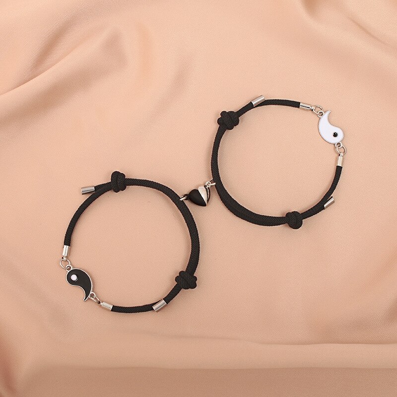 Europese Milan Touw Tai Chi Yin Yang Paar Armband Voor Liefhebbers Magneet Hart Armband Voor Koppels Voor Haar ZR-05: Black-Black