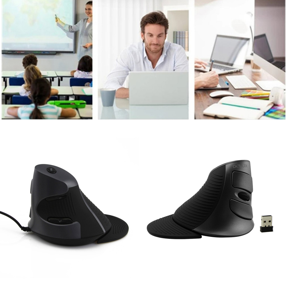 Delux M618 Ergonomic Vertical Mouse 6D Optical Right Hand Mice Wireless Mause with Wrist mat for PC Laptop Computer Gaming