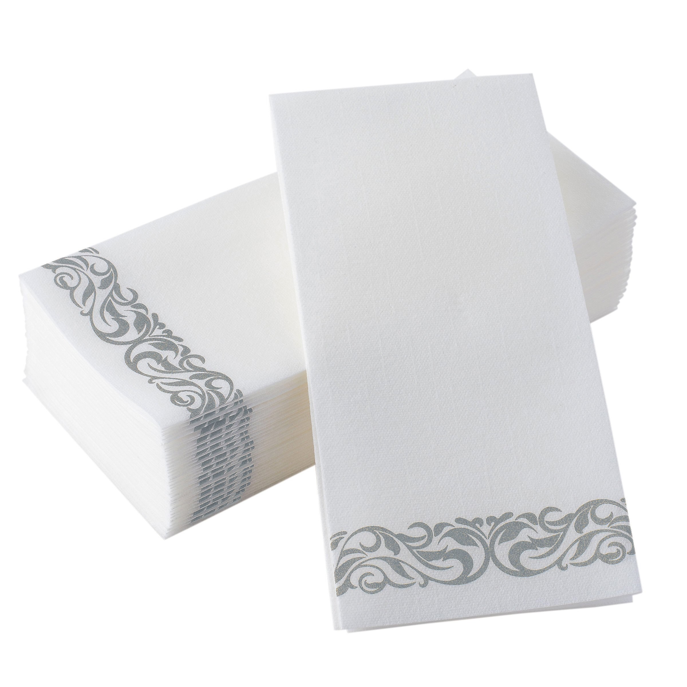 200 PACK Gastendoekjes Wegwerp Badkamer, Zachte en Linnenachtige Wegwerp Handdoeken, Decoratieve Badkamer Servetten voor Feest, Diners, Bruiloft, Zilver